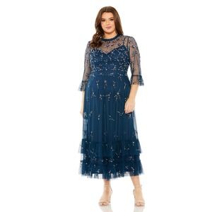 Mac Duggal High Neck Embellished Flutter Half Length Sleeve Dress - Size‎ 24W